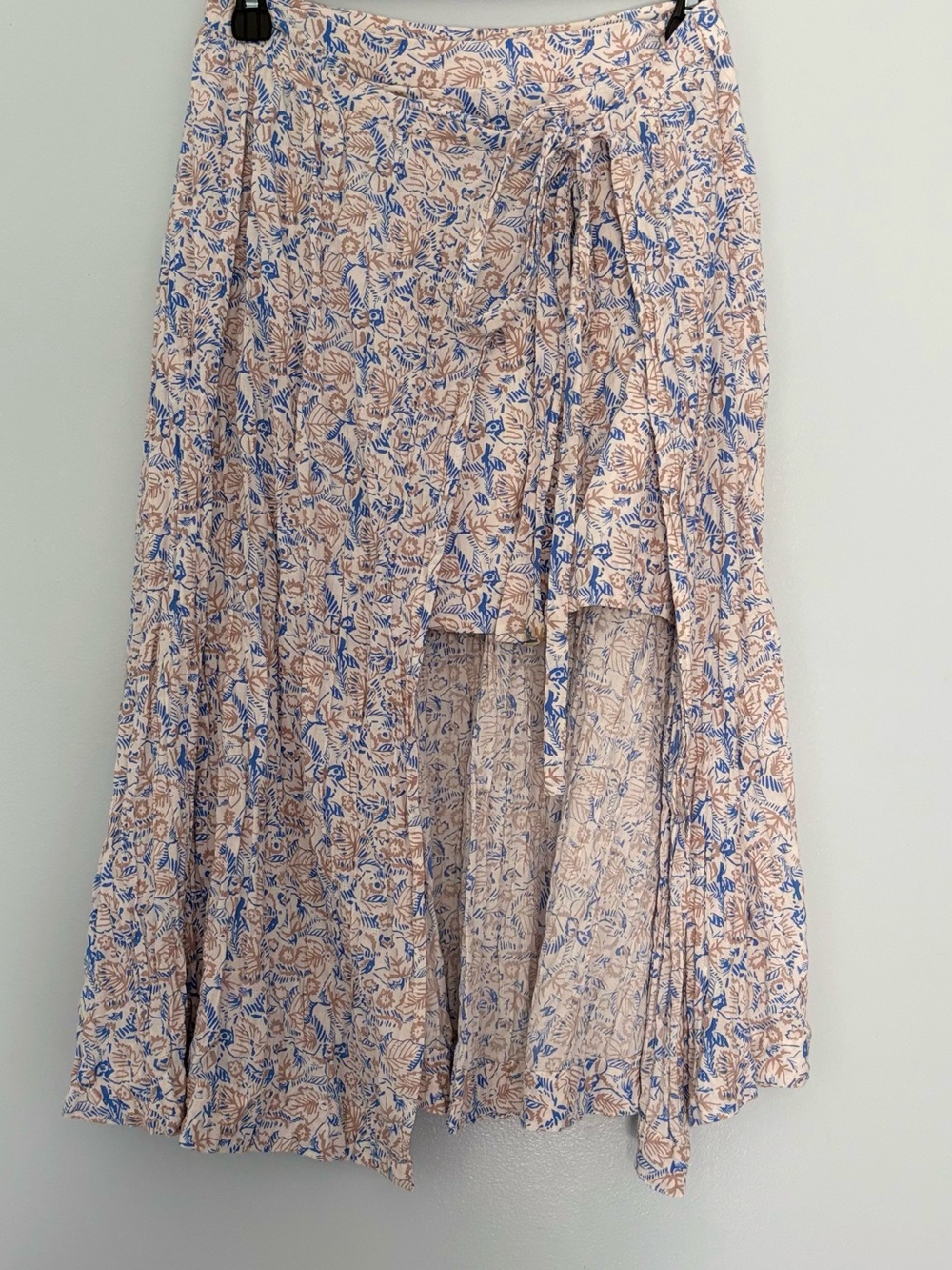 Free People Blue Botanical Floral Tie High/Low Midi Skirt - Size 4
